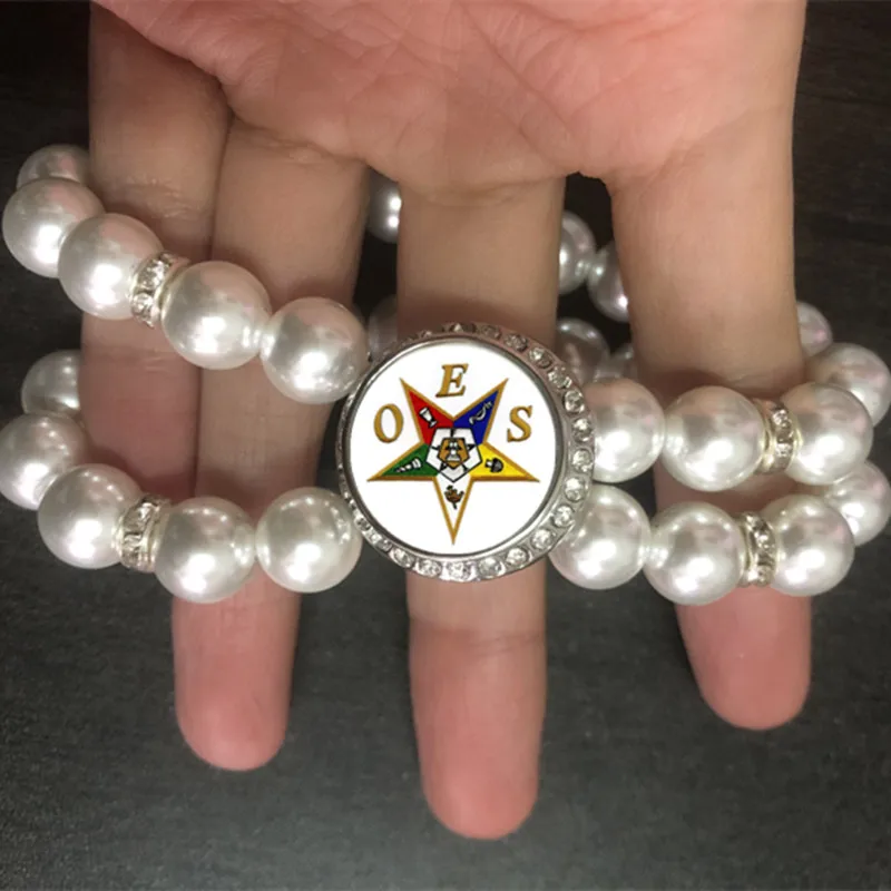 الماسونية OES زر سوار صف مزدوج عالية الزجاج اللؤلؤ مرونة النظام من النجمة الشرقية الإسورة موضة دروبشيب مجوهرات OGL358 #4