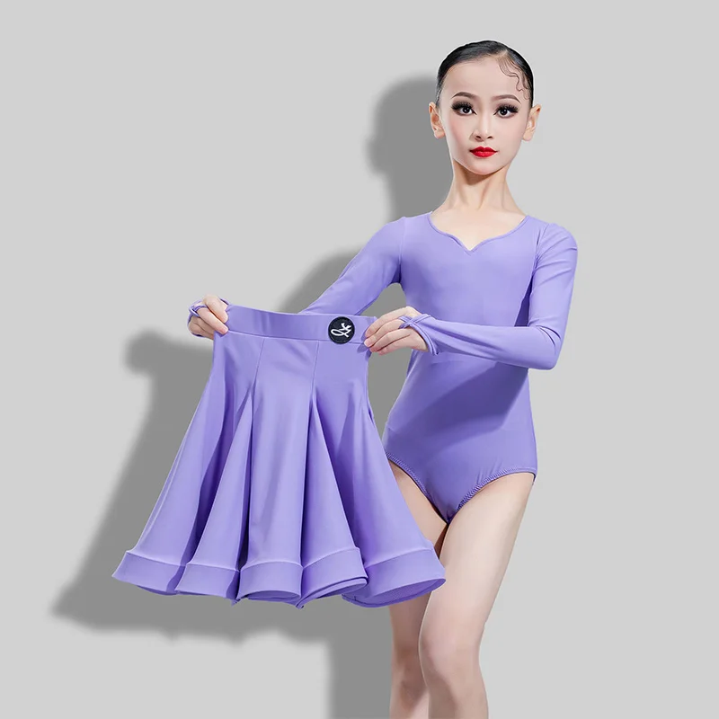 Vêtements de concours de danse latine professionnelle pour enfants, Costume fendu à manches longues pour filles, Costume de spectacle latin Chacha DN22462