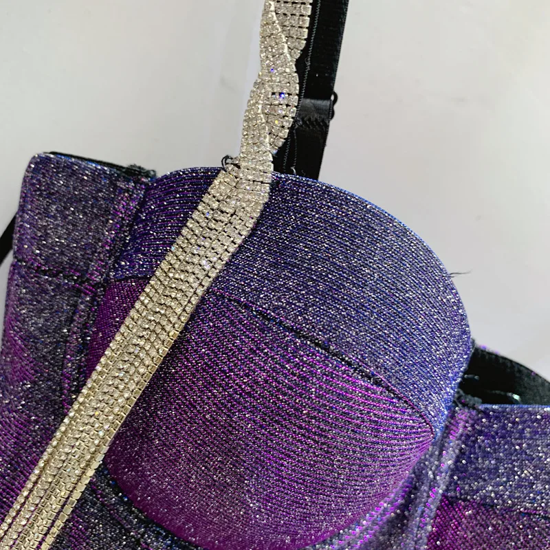 ملهى ليلي تألق بلينغ حفلة تانك القمم النساء الماس شرابة الديكور بروتيل مثير عارية الذراعين سليم اقتصاص حمالات الصدر Y3058