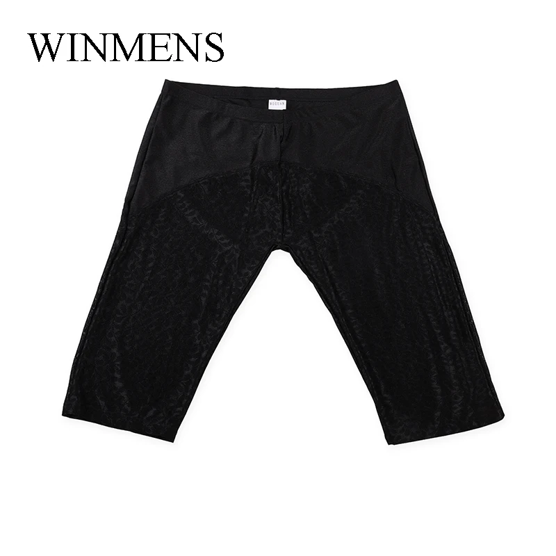 Adult Men Patchwork Lace Skinny Shorts Low Waist Breathable Close-fitting Pants Candy Color Shape Tights Sleeping Bottoms Pajama