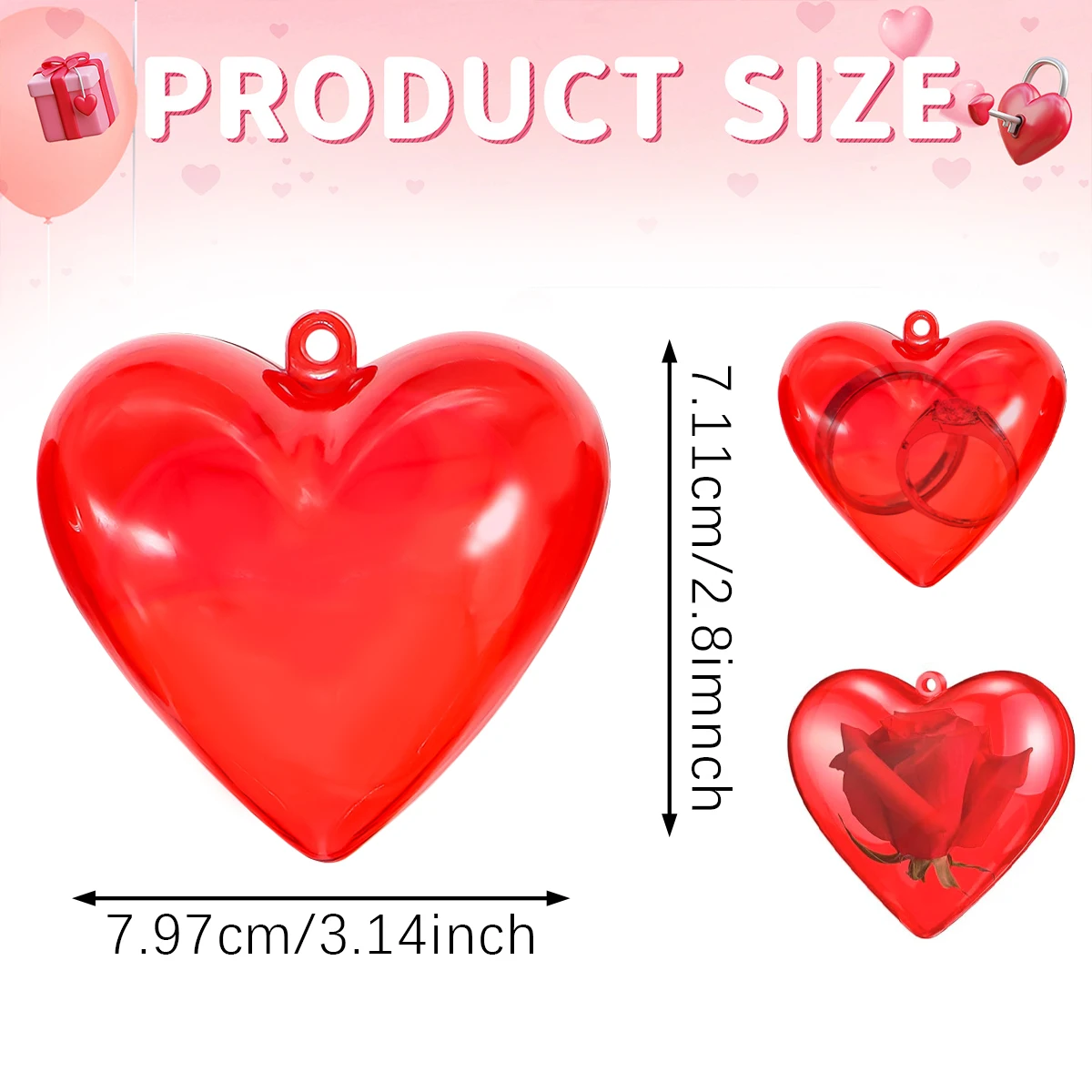 12/24Pcs Valentine Heart Shape Gift Box Fillable Valentine Plastic Container Ornaments for Anniversary Holiday Party Supplies