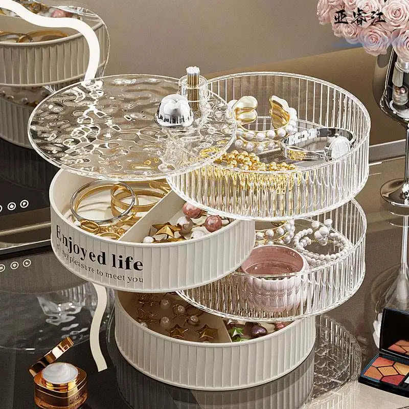 

Multi-layer Rotating Jewelry Box Elegant Necklace Earring Stud Ring Organizer Storage Case for Desktop Non-handmade...