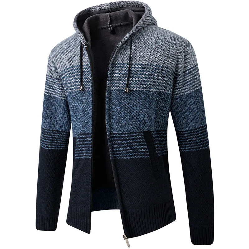 

Autumn Winter Men's Hooded Sweater Jacket Warm Cashmere Casual Wool Zipper Slim Fleece Cardigan Men Coat Knitwear Sweater Men