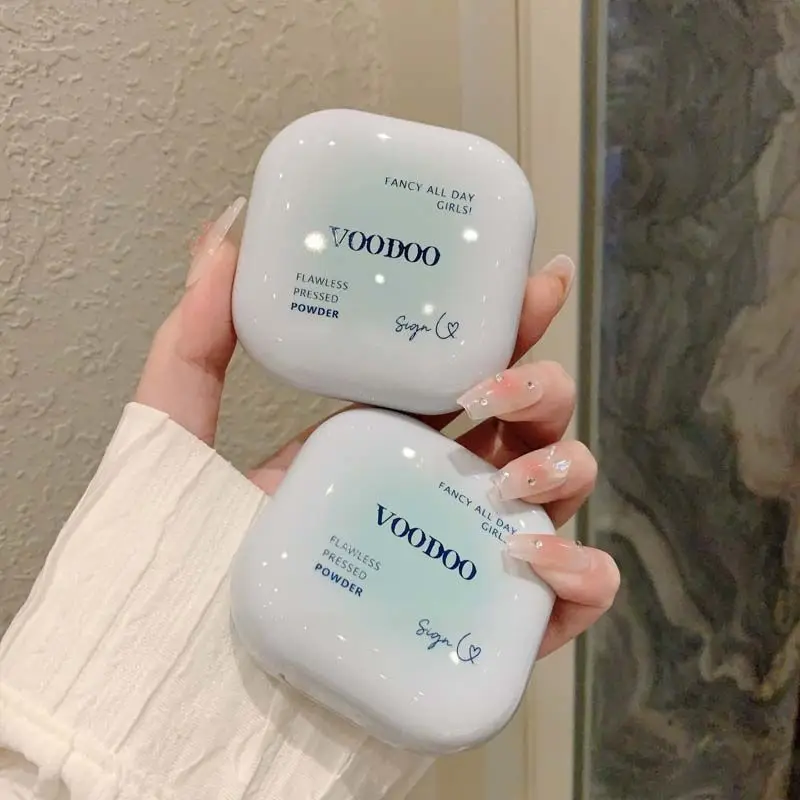 Pó para mulheres de dupla utilização, óleo úmido e seco, controle de maquiagem, à prova d'água, sem manchas, não agarrando, oculta os poros, toque acima