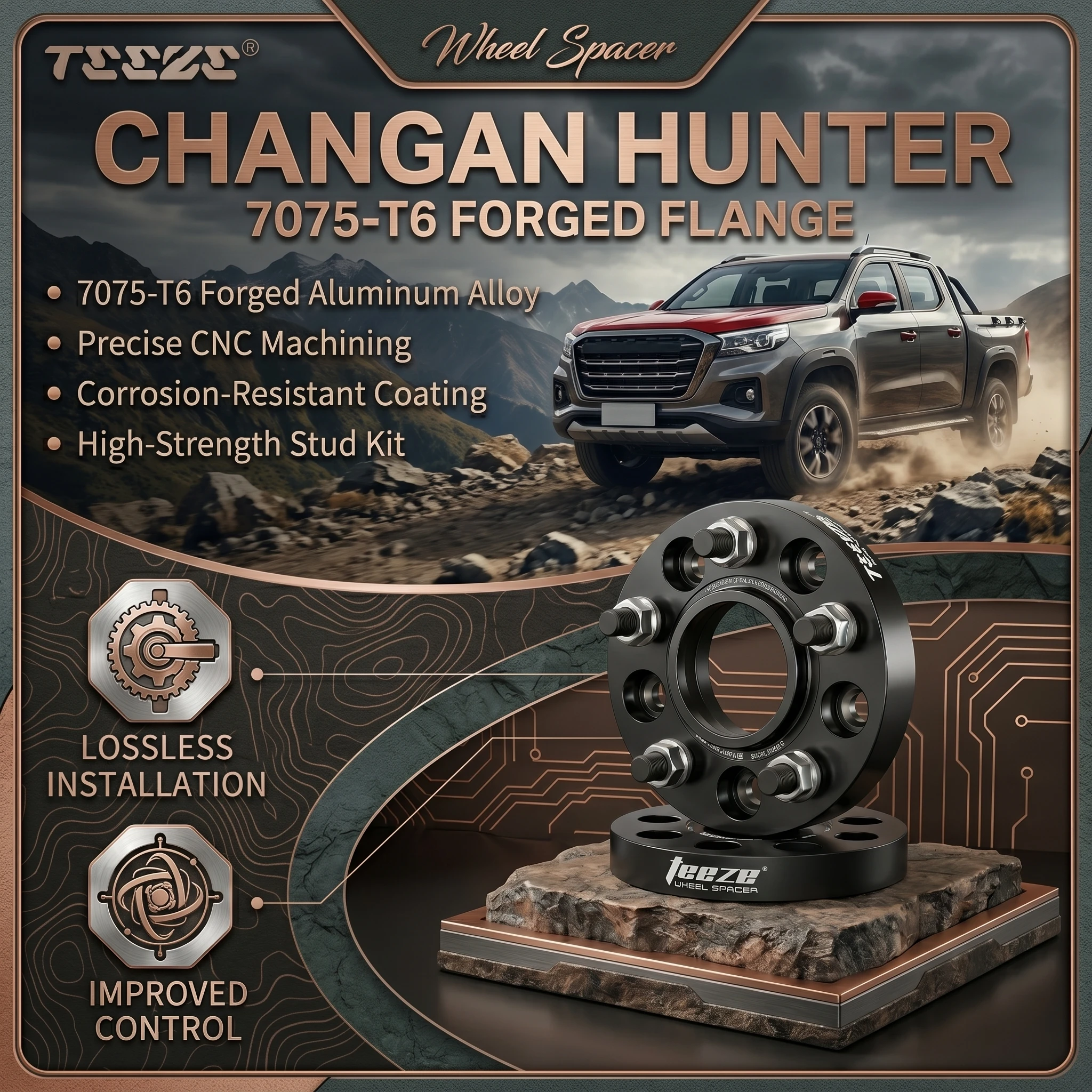 

Teeze 2/4pcs 6x139.7 106.1mm M12x1.5 Hub Centric Black Forged wheel spacer For Changan Hunter Flange Plate25/30/35/38/50mm