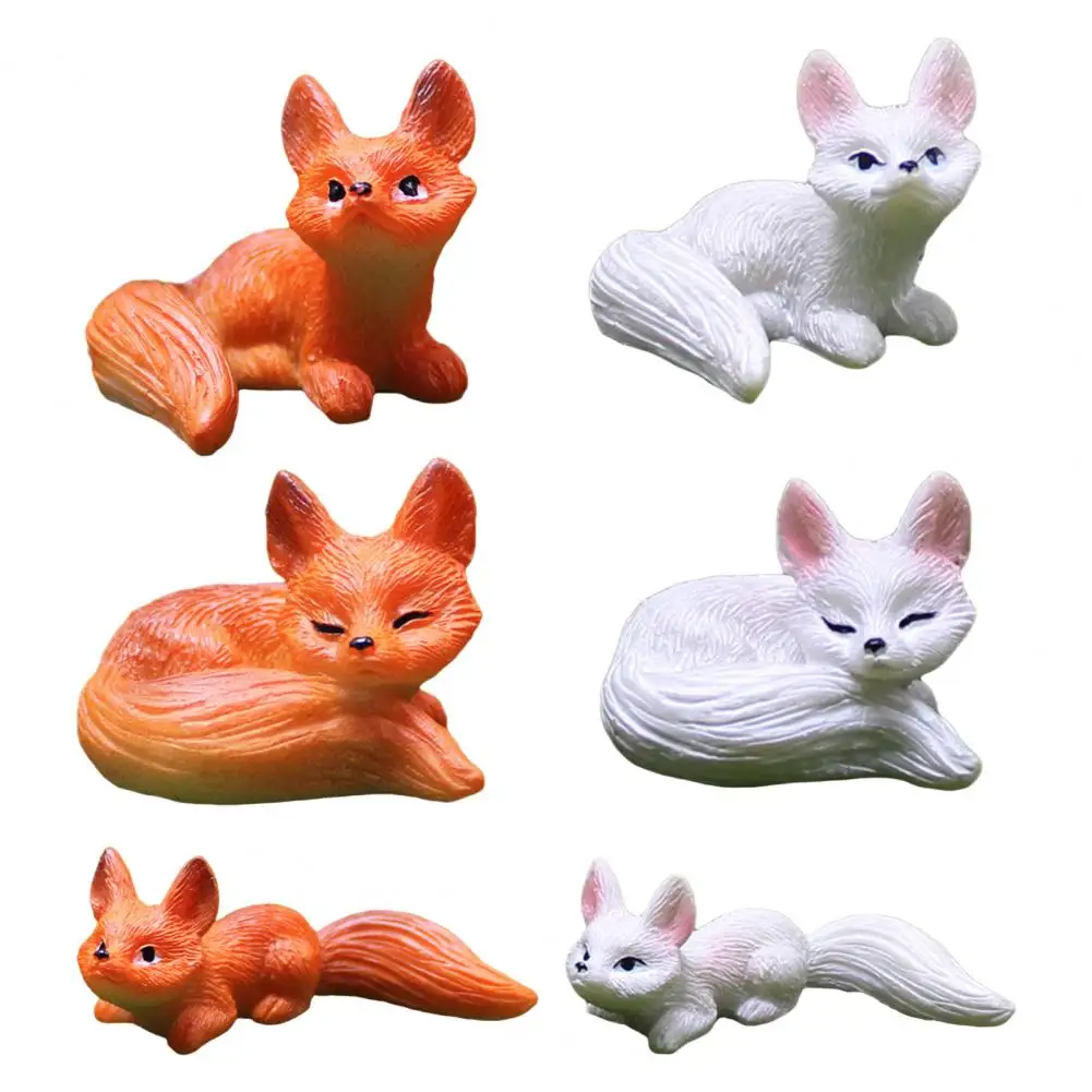1/3/6Pcs 미니 여우 인형 수지 소형 여우 풍경 여우 인형 파티 호의 정원 홈 장식 수지 여우 인형