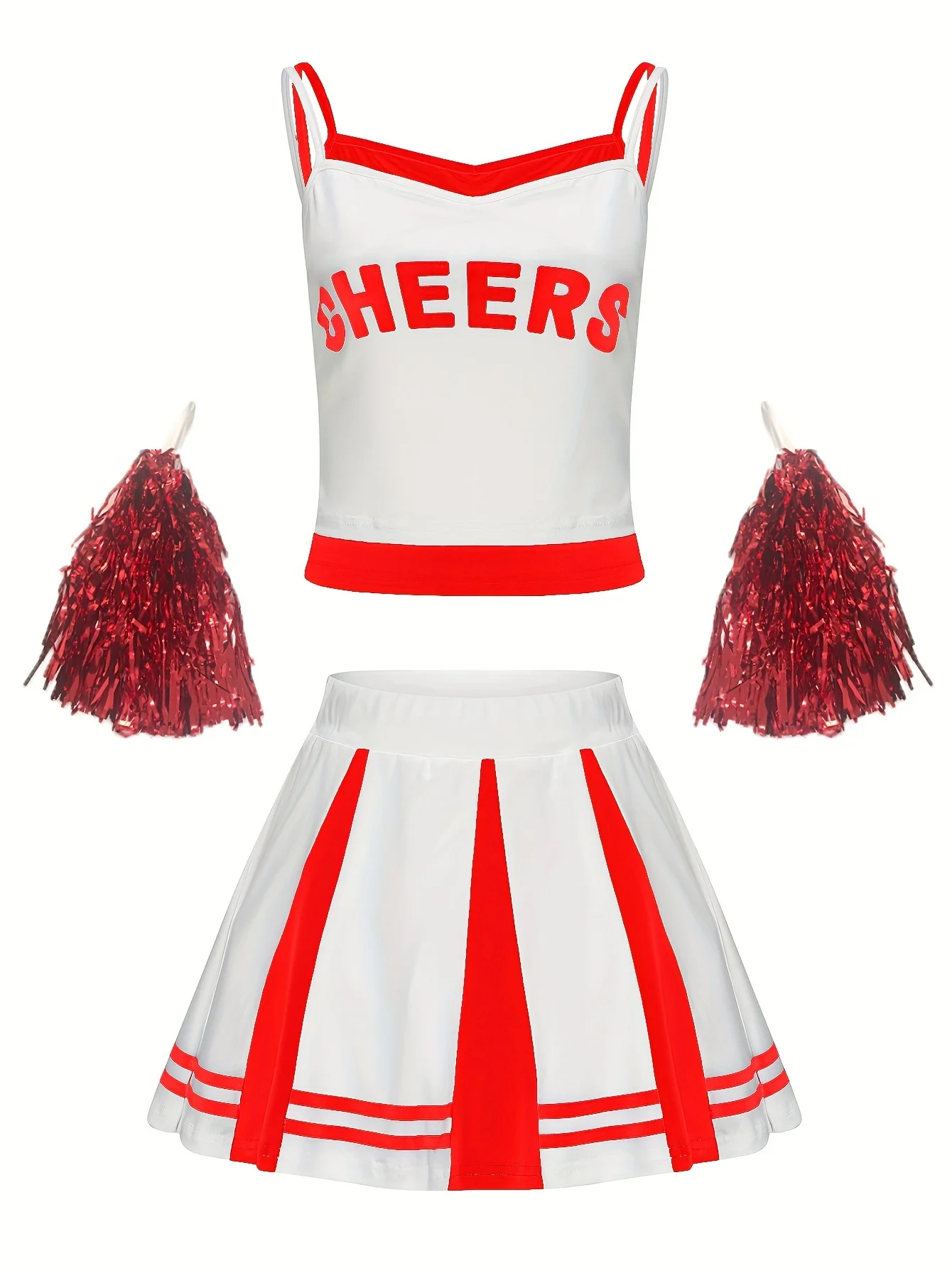 

Girls Kids Cheerleading Sports Stretch Slim Skirt Suit Homecoming Season Performance Uniforms Birthday Party Send Pom Poms