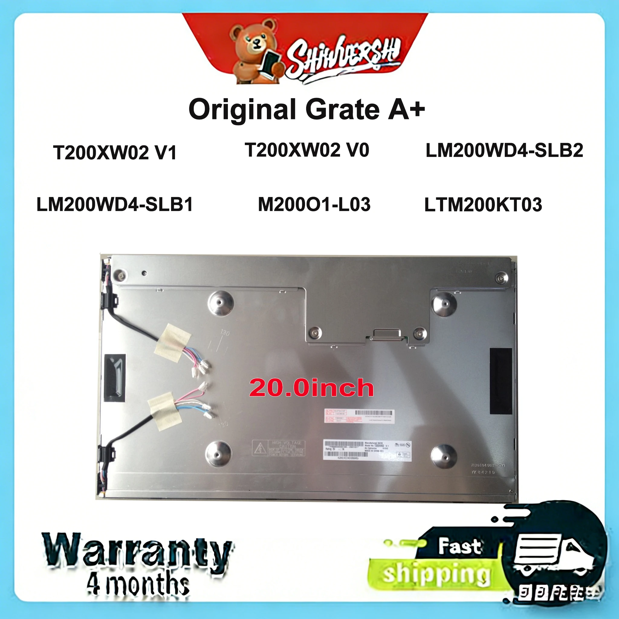 

Original New A+ 20.0" Lcd Screen T200XW02 V1 T200XW02 V0 LM200WD4 SLB2 LM200WD4 SLB1 M200O1 L03 LTM200KT03 30 pins Replacement