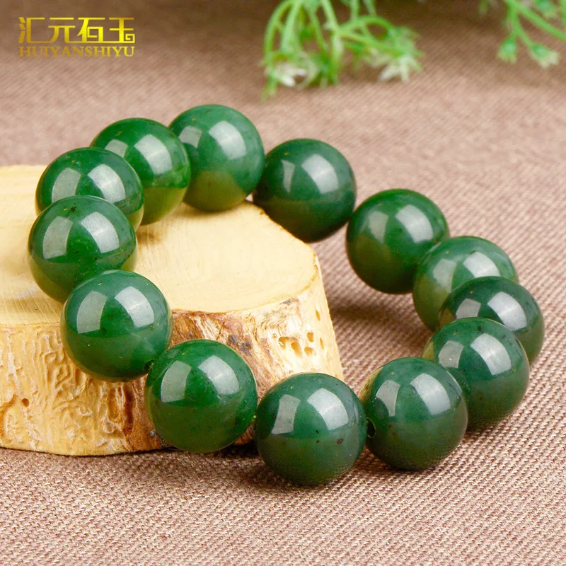 Natural Xinjiang Hotan for Men and Women, Round Bracelet, Old-style Jade Beads, Buddhist Bead Jewelry