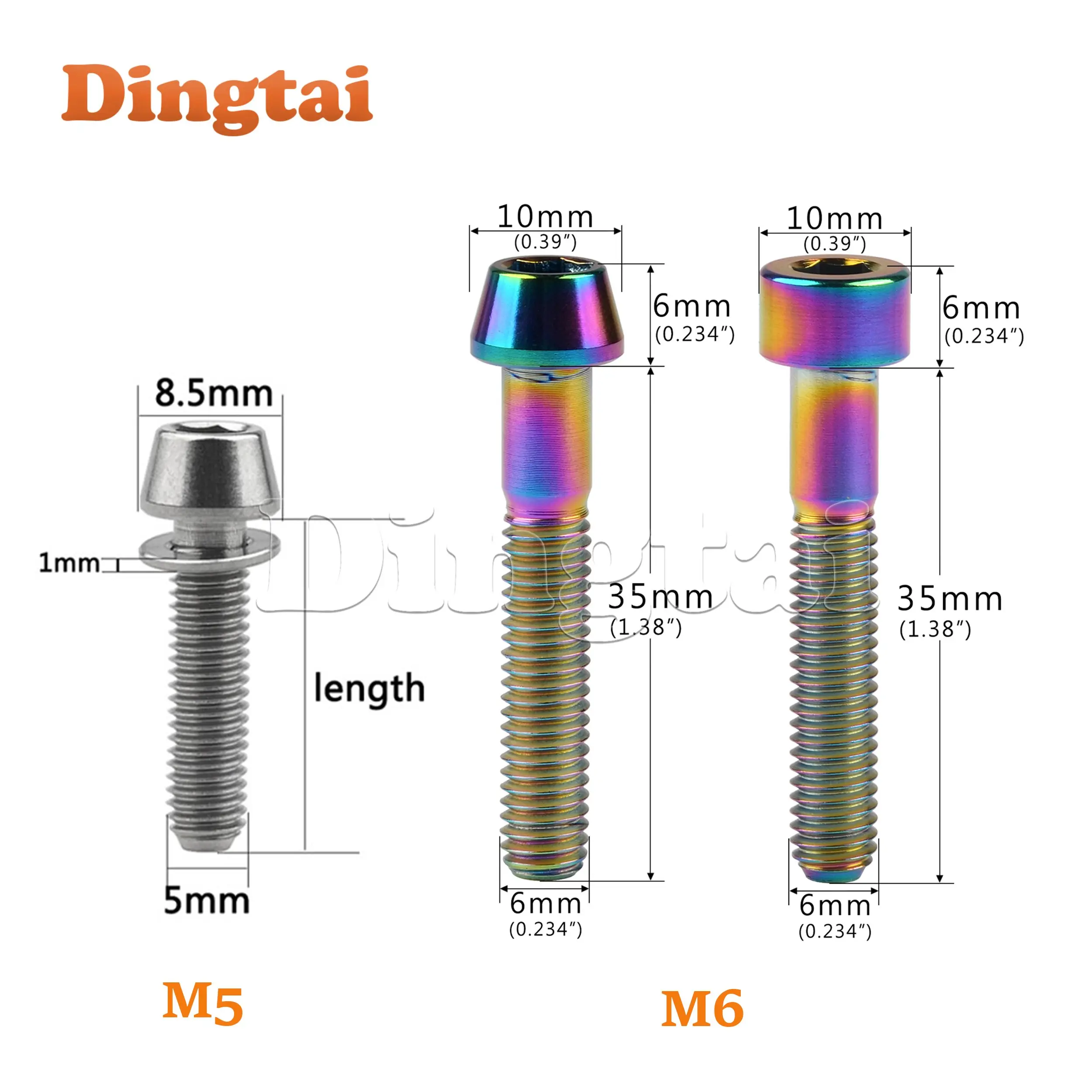 Dingtai Titanium Bolt 1PCS M6X35mm Square/Taper Hex Socket Bolt + 6PCS M5X16 18 20mm Taper Head with Washer Screws For Bicycle A