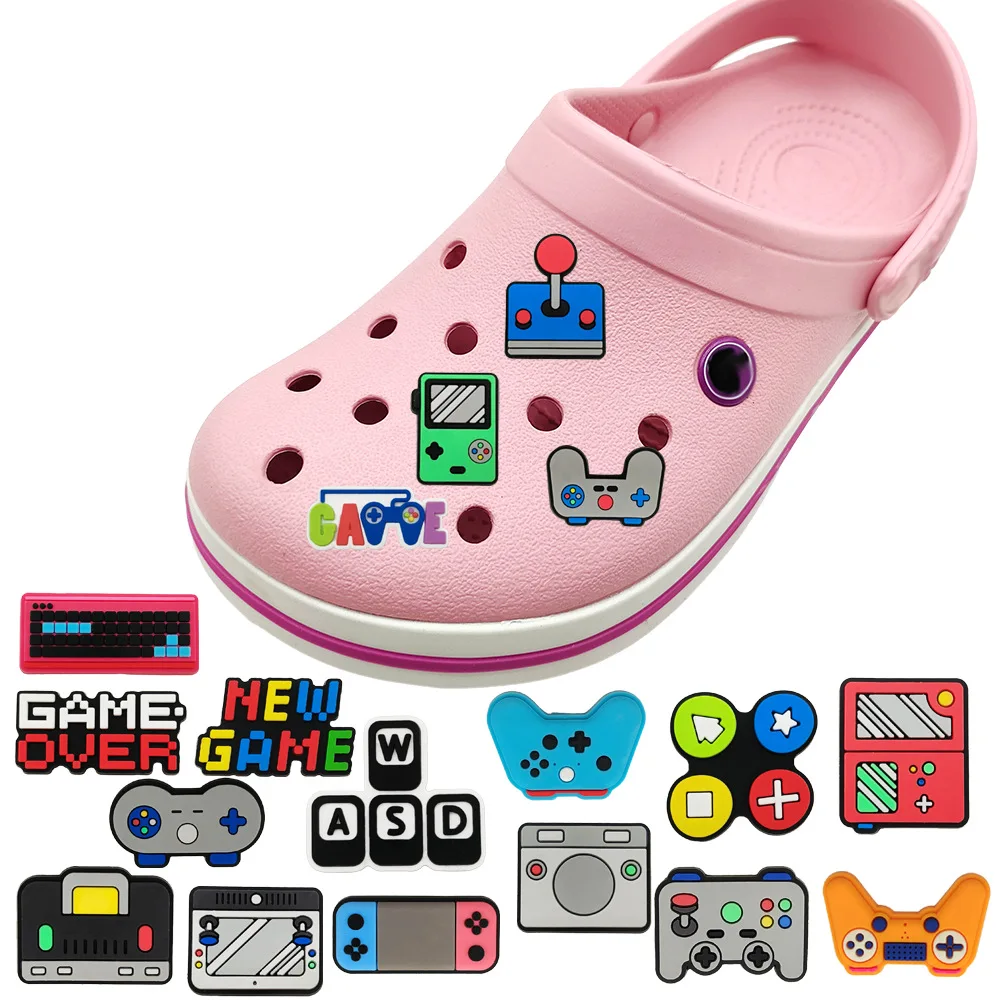12-Pack Assorted Gaming Console & Controller Croc Charms - PVC Soft Rubber Shoe Decor for Boys - Gift Set