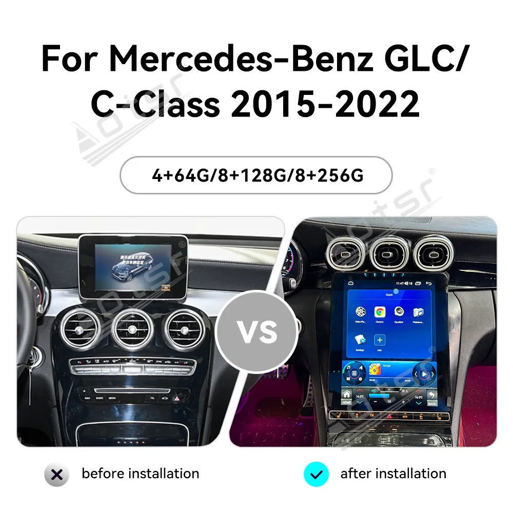 

12,1 дюйма Android 13 для Mercedes Benz C GLC 2015-2022 Автомобильная GPS-навигация CarPlay HD Сенсорный экран Головное устройство Мультимедийный плеер Радио