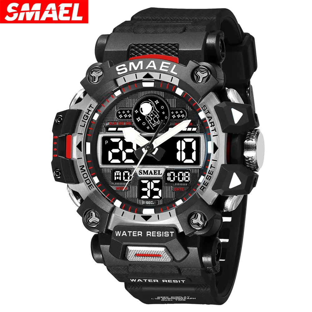 SMAEL New Male Sports Watch Waterproof Dual Time Display Led Digital Clock Military Army 8078 Quartz Electron Wristwatches Men