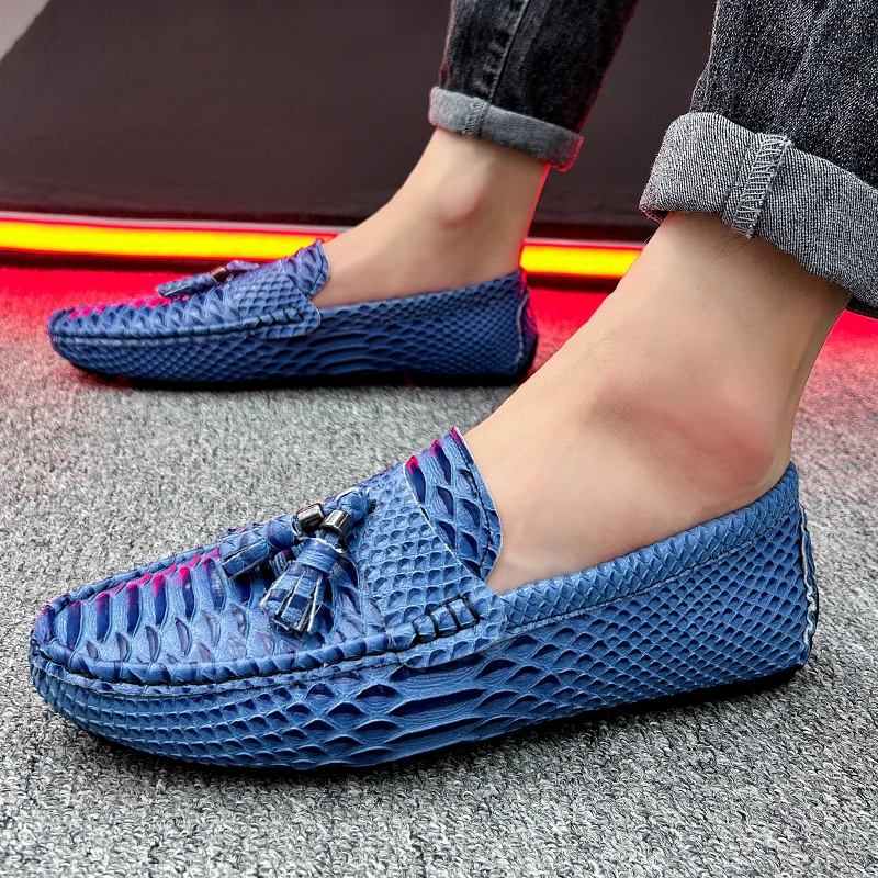 Luxury Tassel Slip On Loafers Leather Men Shoes Fashion Crocodile pattern Casual Wedding Party Shoes For Man Driving shoes Men