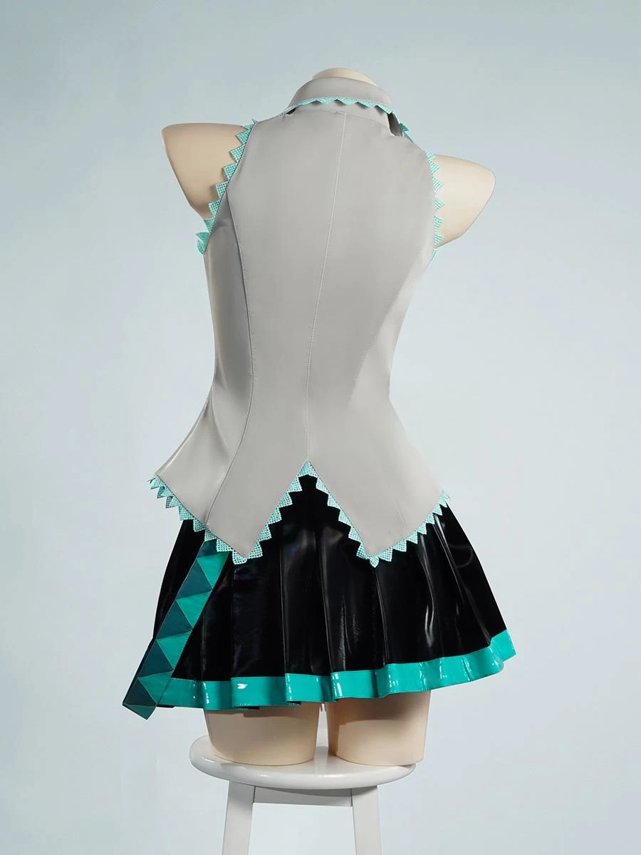 AGCOS Mikuu JK Formula Suit Cosplay Traje para Meninas, Conjuntos De Saia De Couro, Peruca E Sapatos, Trajes Mikuu