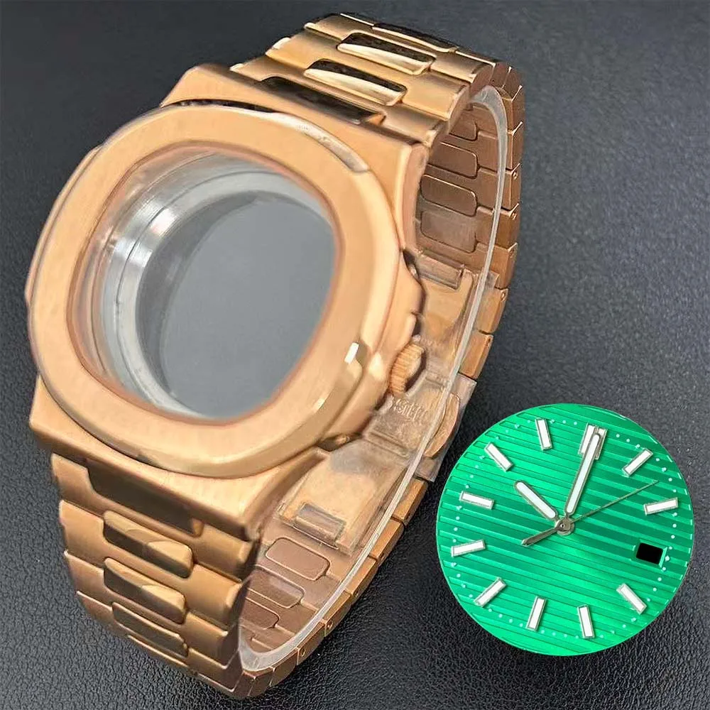 Applicable to NH35 movement, rose gold case, transparent back cover, stainless steel mineral glass, greenish luminous dial
