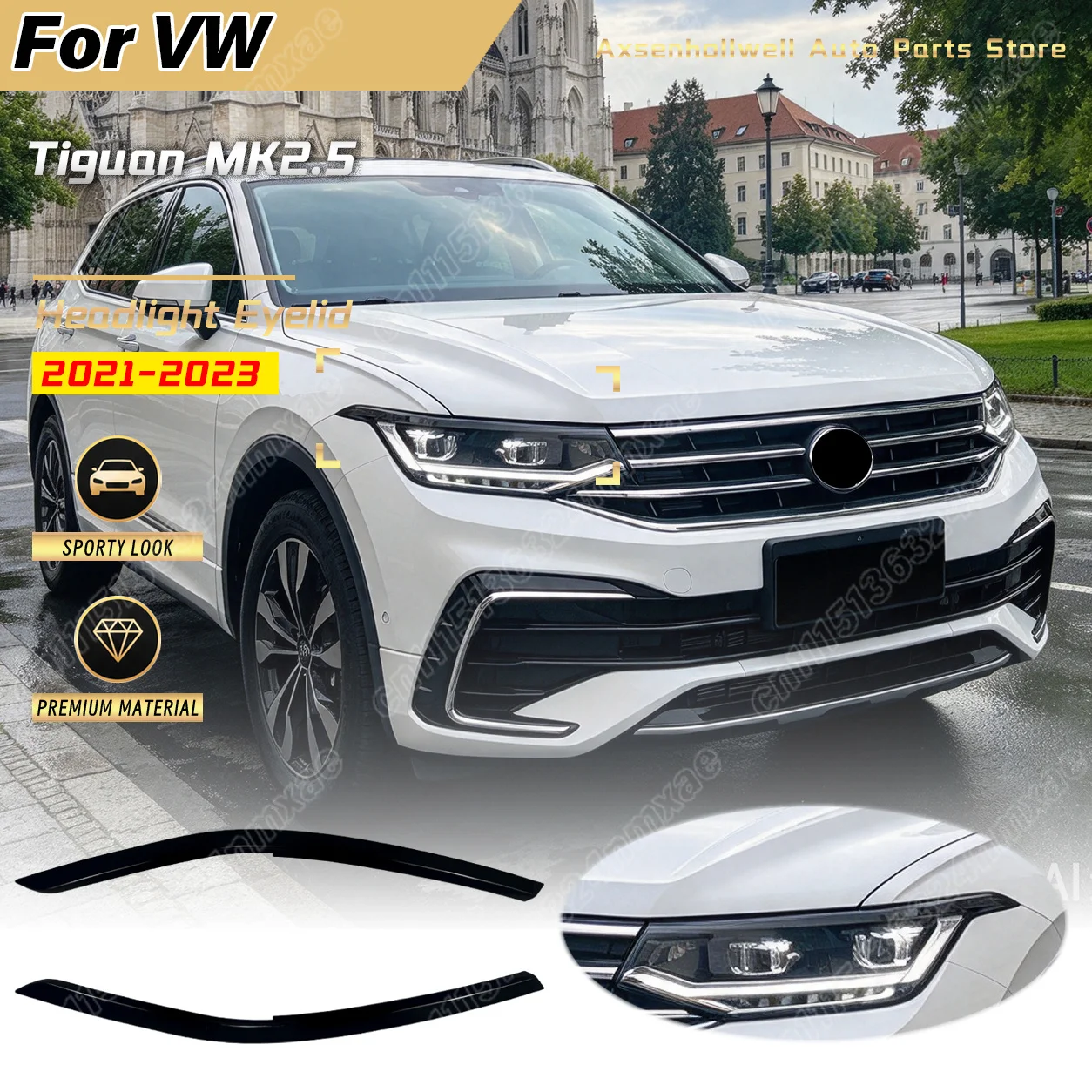 For VW Tiguan MK2.5 2021 2022 2023 Car Headlight Eyelid Eyebrow Trim Lamp Cover Exterior Auto Styling Body Modification Kit