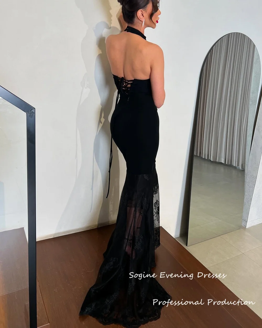 Koronkowe Sukienki Wieczorowe Damskie Na Zamówienie, Bez Rękawów, Na Szyję, Letnie Sukienki na Imprezę, Syrenie Sukienki Koktajlowe na Bal Maturalny z Szalem