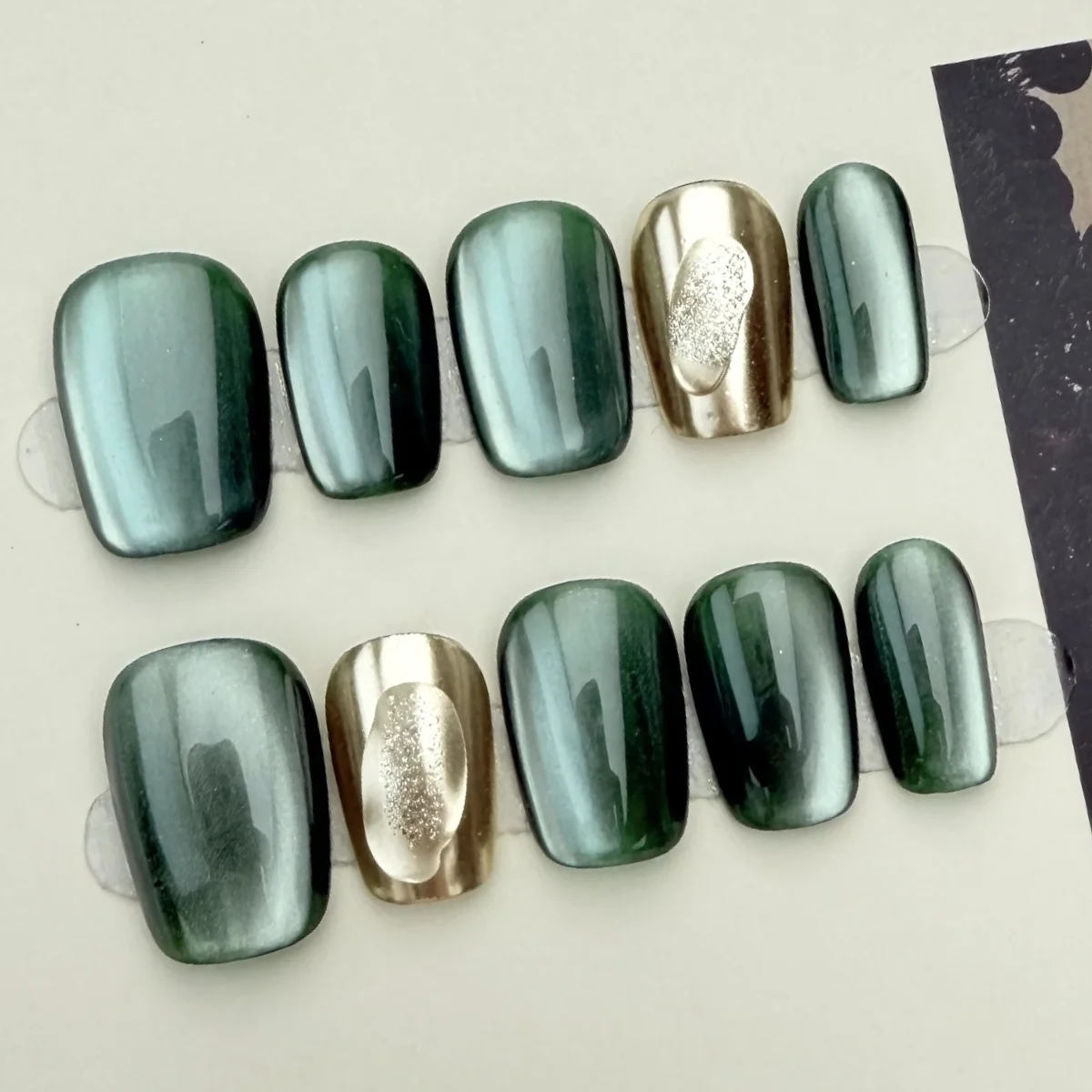 

Short Fake Nails Cat Eye Nail Design Glitter Detachable False Nail Solid Color Full Cover Acrylic Press on Nail Tips 10pcs