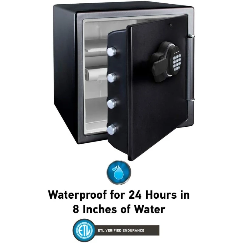 Fireproof and Waterproof Black Steel Home Safe with Digital Keypad Lock and Organization Trays for Money, Documents