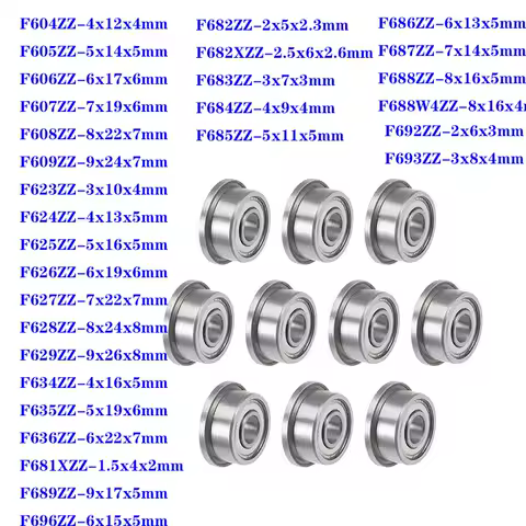 10PCS F604 to F699 Flange Bearing F607 F608 F623 F624 F625 F626 F635 F684 F688 F693 F695 F698 ZZ Z 2Z Deep Groove Ball Bearings