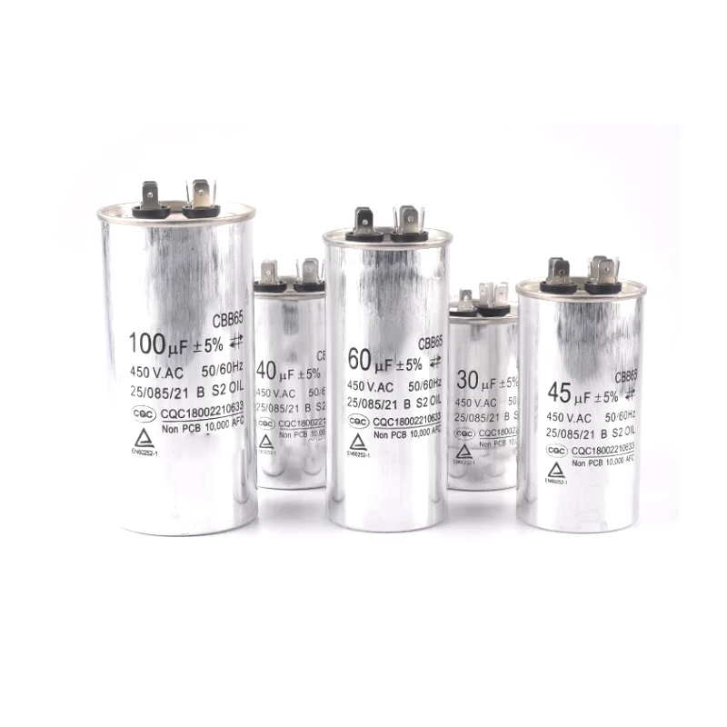 CBB65 AC Motor Capacitor Air Conditioner Compressor Start Capacitor 450VAC 5uF 20uF 25uF 30uF 35uF 40uF 45uF 50uF 60uF 70uF 5%