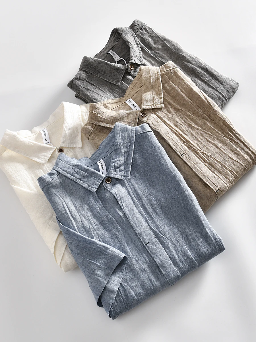 

Retro Japanese Style! 100% Natural Linen! Summer Men's Fashionable Loose Casual Short Sleeve Shirt Breathable Moisture Wickin...