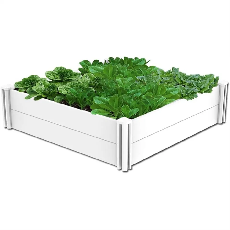 

4x4 White Vinyl Raised Garden Bed Kit, Outdoor Above Ground Planter Box for Vegetables, Herbs, Flowers, DIY Gardening, Whelping