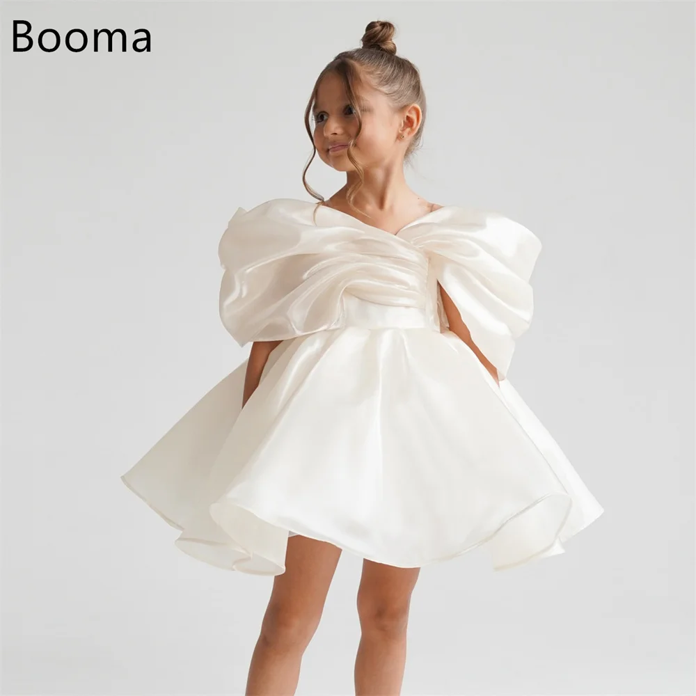 

Booma A-Line Off The Shoulder Bow Shiny Flowers Girl Dresses Wedding Party Dress for Kids Flowers Girls Prom Gowns Custom Made