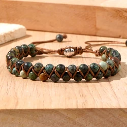 1PC Bohemian retro style 4mm African pine bead woven adjustable bracelet, suitable for men and women to wear