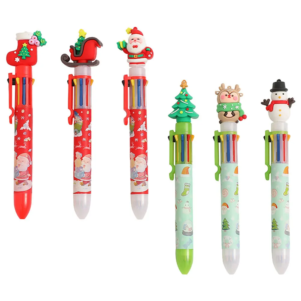 

6Pcs Retractable Christmas Ballpoint Pens Cartoon Style Smooth Writing Students Party Gifts Ballpoint Pens Xmas Gifts
