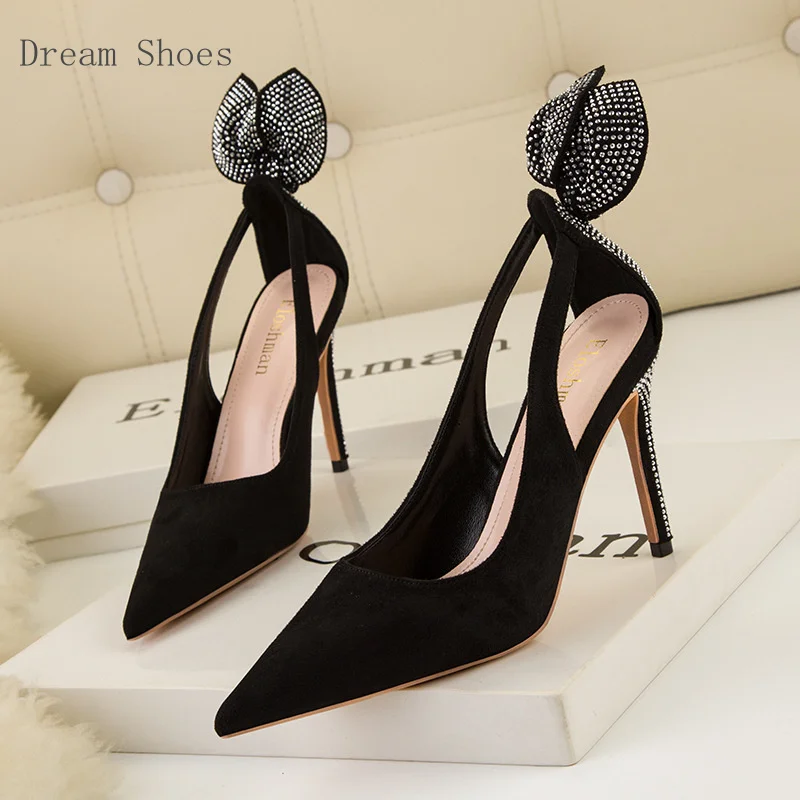 

Элегантные французские женские туфли на высоком каблуке со стразами, туфли из бархатной ткани с острым носком, летние тонкие сандалии для банкетов