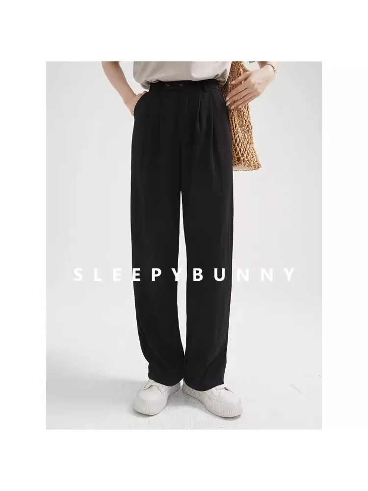 

High Waist Wide Leg Pants Women Double Button Elastic Waist Trousers Fall Loose Straight Long Pants Casual Slimming Office Wear