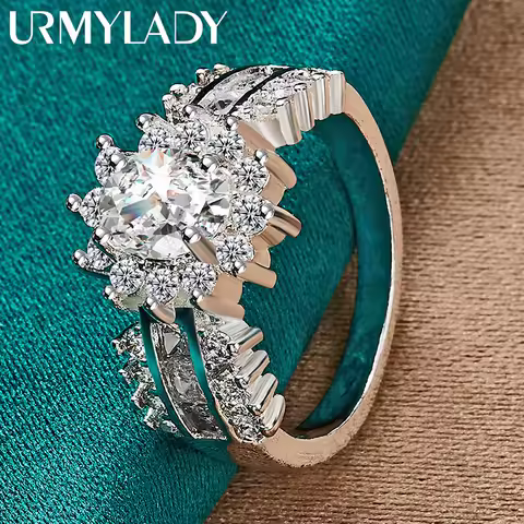 URMYLADY 925 Sterling Silver Three Rows Sky Full of Stars Zircon 7-10# Ring For Women Wedding Charm Engagement Fashion Jewelry