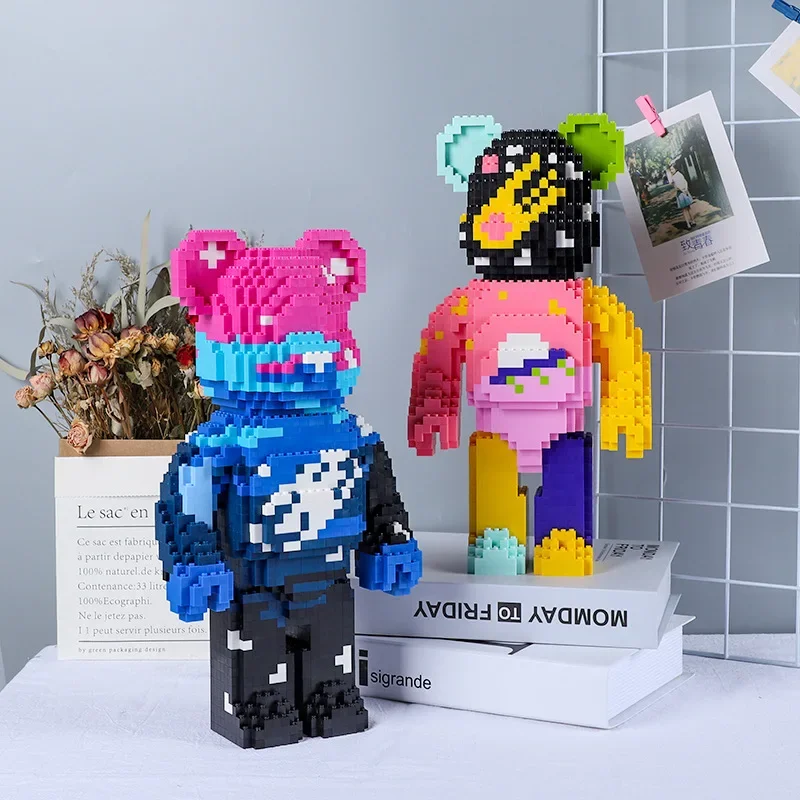 다채로운 은하 그림 곰 마이크로 빌딩 블록 동물 벽돌 DIY 조립 3D 모델 미니 벽돌 그림 장난감 홈 장식