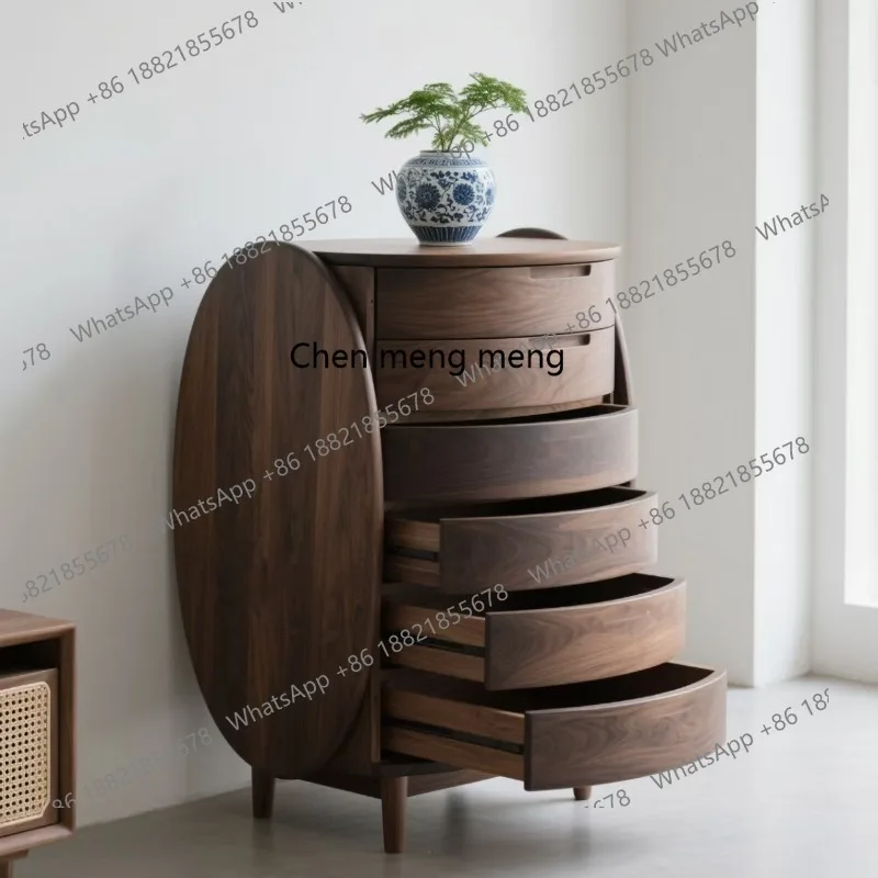 

Minimalist, black walnut chest of drawers, solid wood drawers, living room, storage oval cabinet