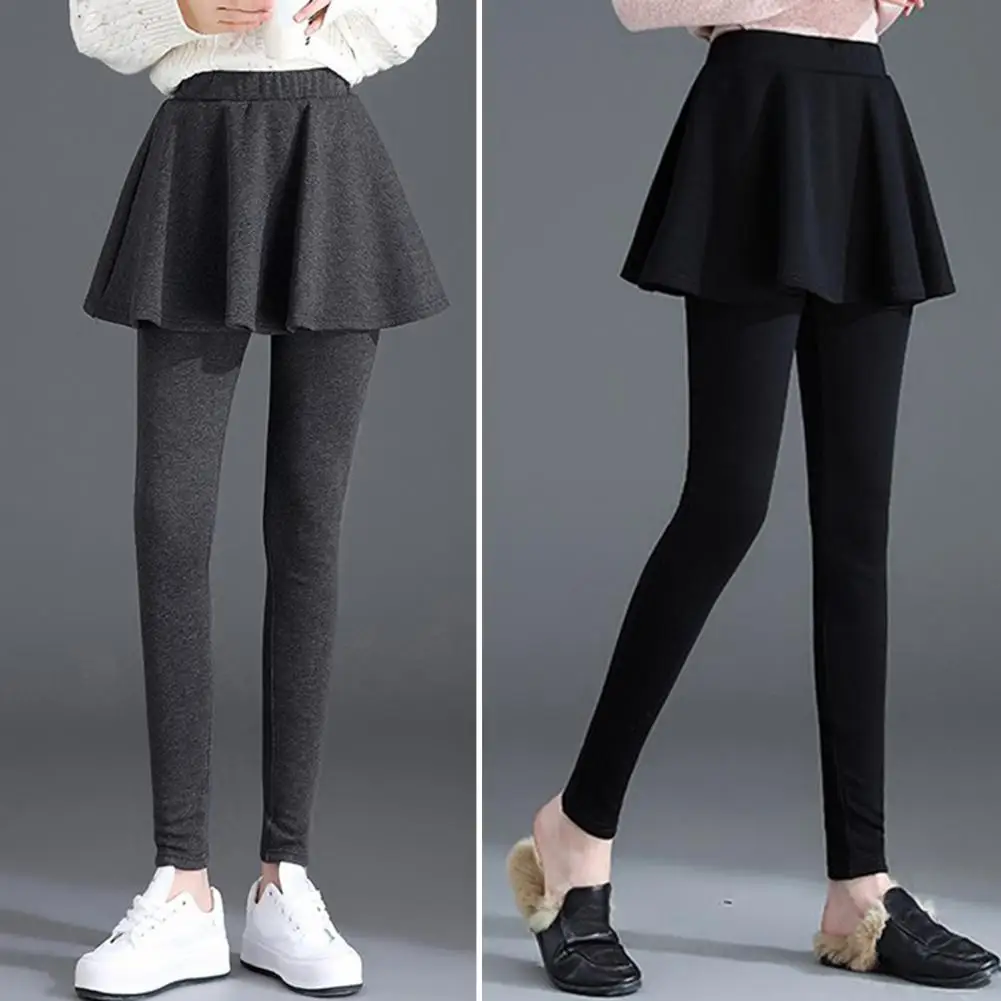 

Thiened Fce Women's High Waist Skirt Pants Winter Commute Sle Small Footed Trousers Warm And Sli Base Layer Leggings-Skirt