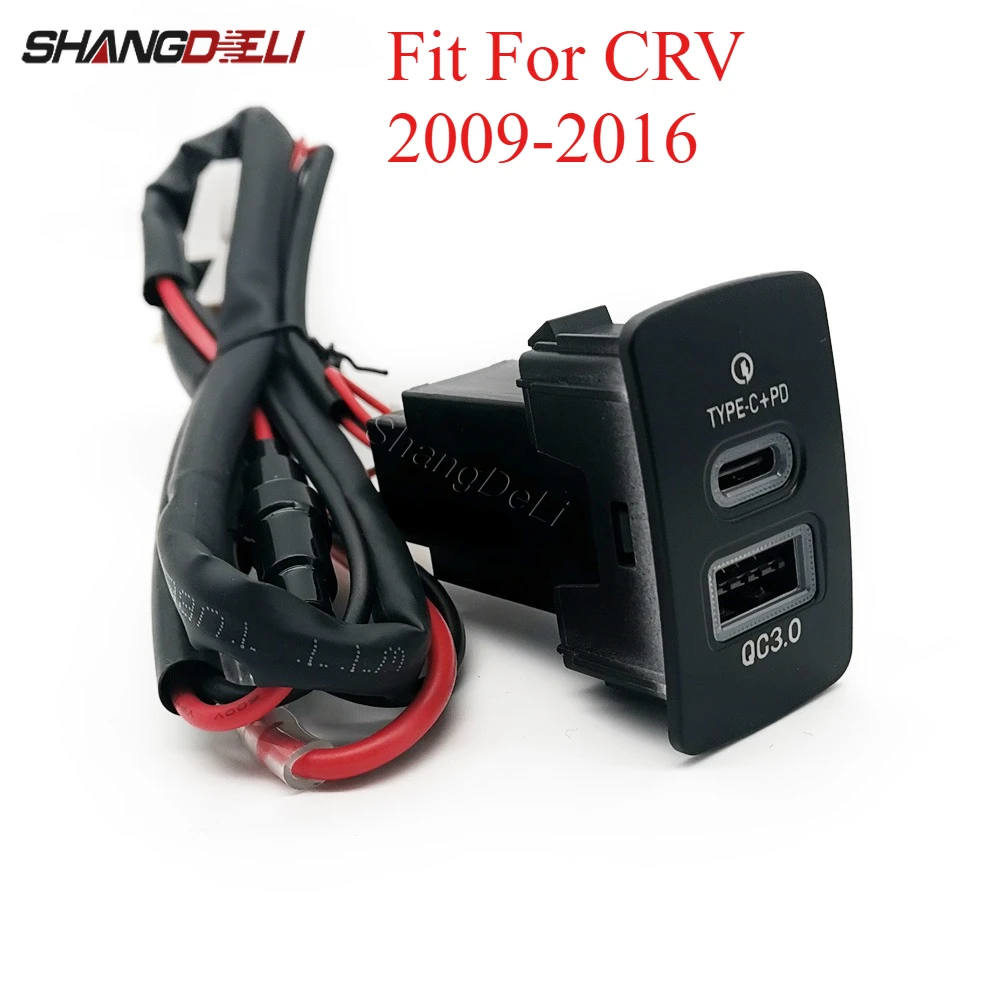 Фото Автомобильный зарядный адаптер с синей LED-подсветкой, модифицированный, с двумя выходами QC3.0 TYPE-C PD, подходит для CRV 2009-2016