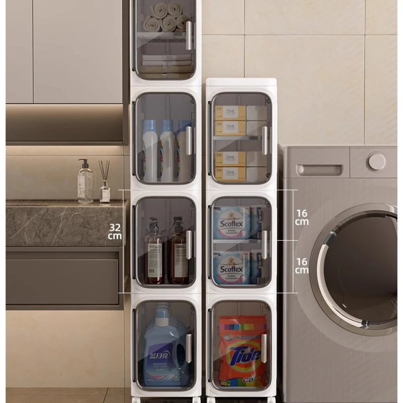 Plastic Narrow Bathroom Storage Cabinet  Dustproof 20cm Toilet Side Rack  Foldable Gap Organizer for Compact Bathrooms