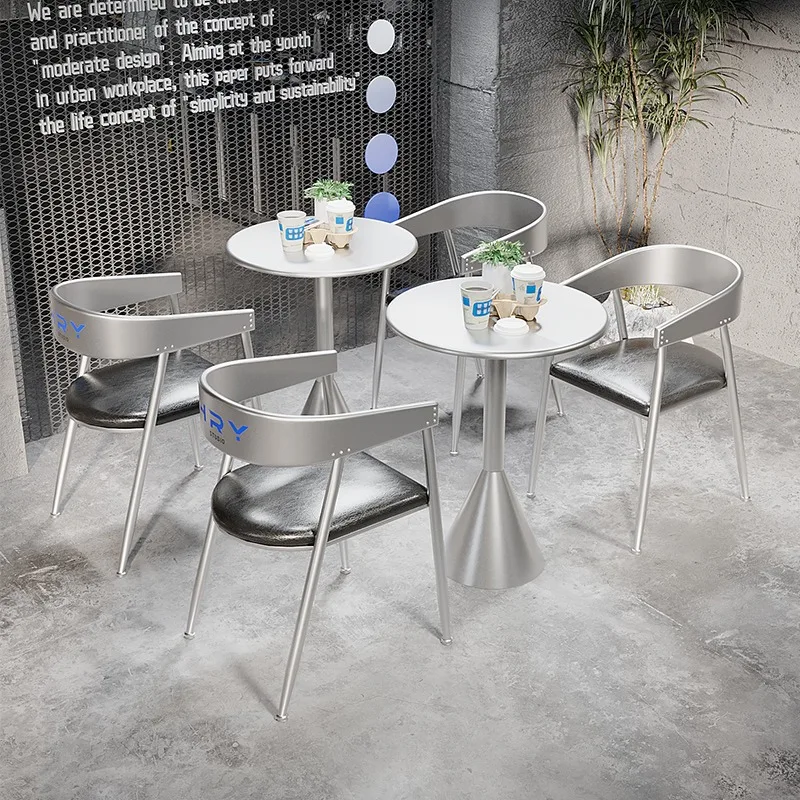 Commercial Modern Iron Cafe Furniture Set with  Option Silver Dining Table and Chairs for Hotel/Mall Brand Stores