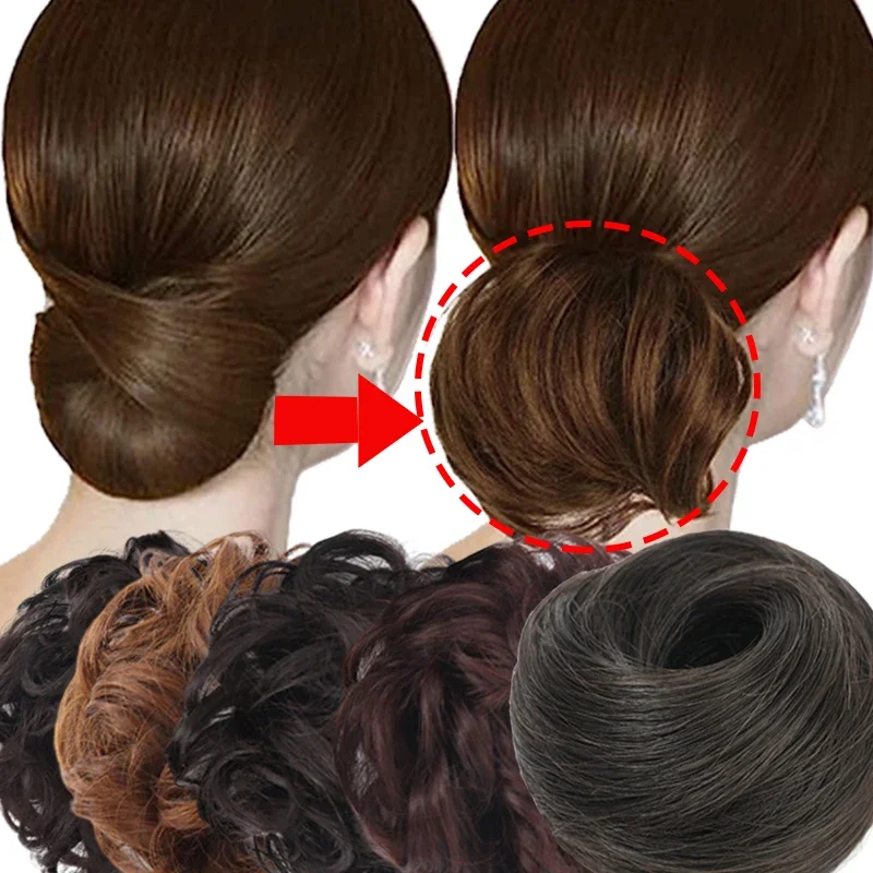 Fashion Synthetic Hair Bun Curly Colorful Hair Messy Bun Scrunchies Updo Hair Bands Elastic Band Hairpieces Women Volume Fringe