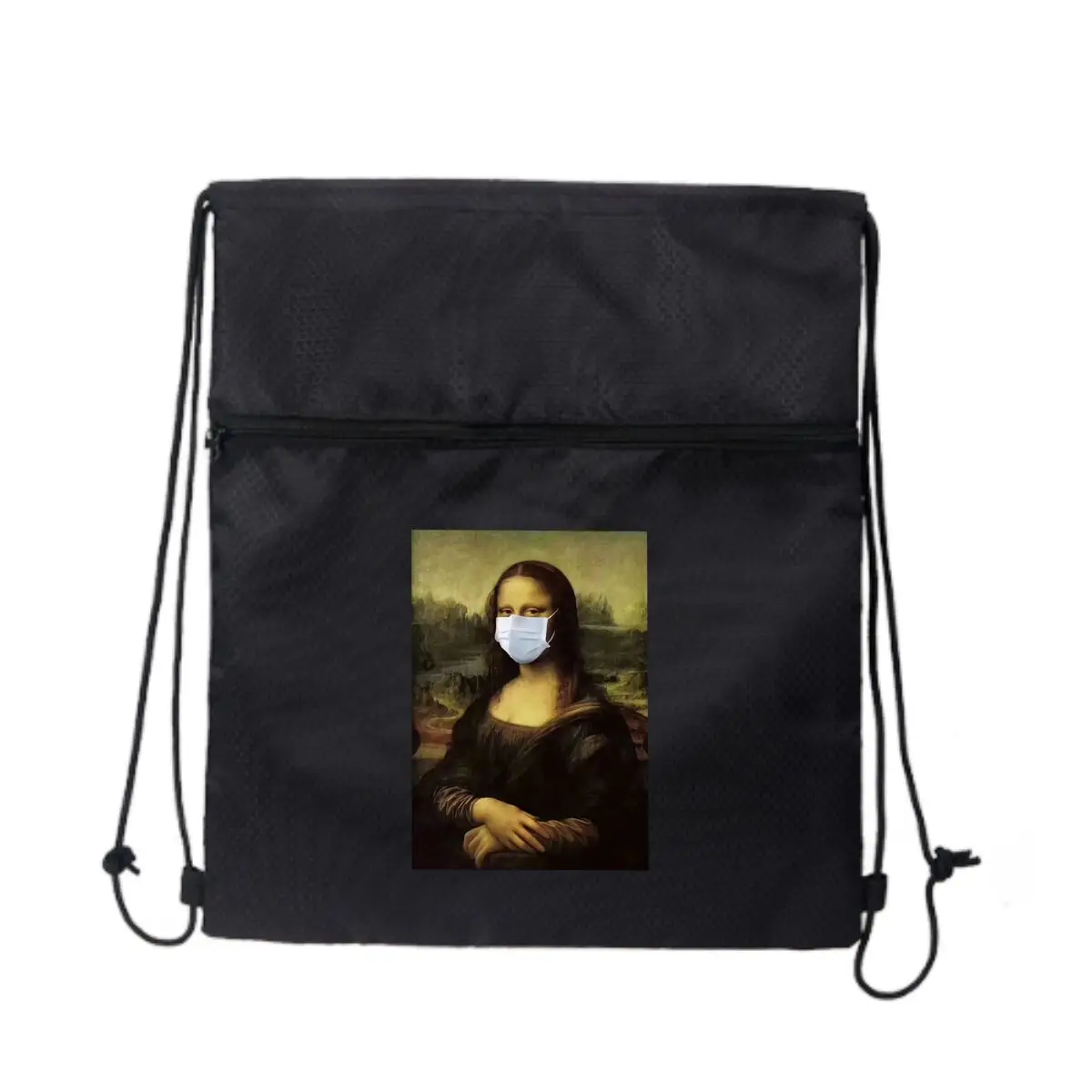 

Маска Мона Лиза, художественная графика, уличная универсальная сумка на молнии на шнурке, для отдыха, пешего туризма, кемпинга, путешествий, портативного хранения