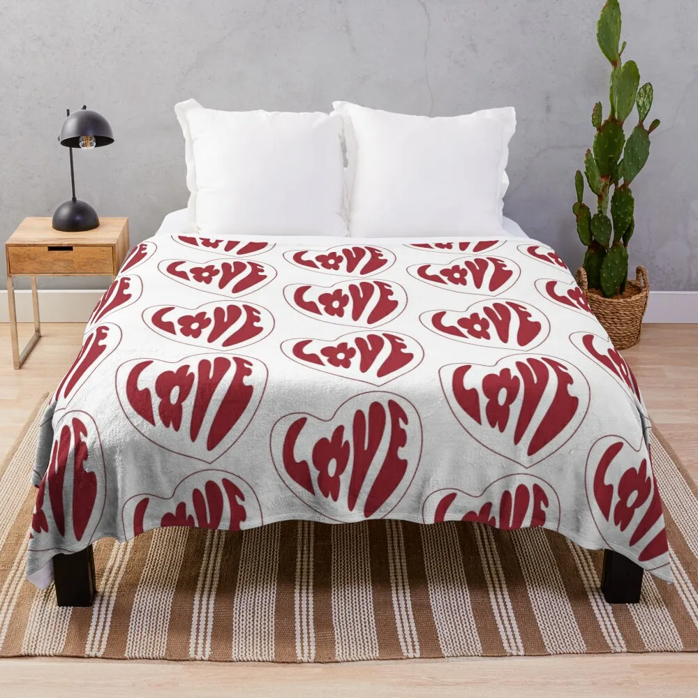 Retro Groovy Flower Love Heart Throw Blanket Sofa Quilt Soft Beds Blankets