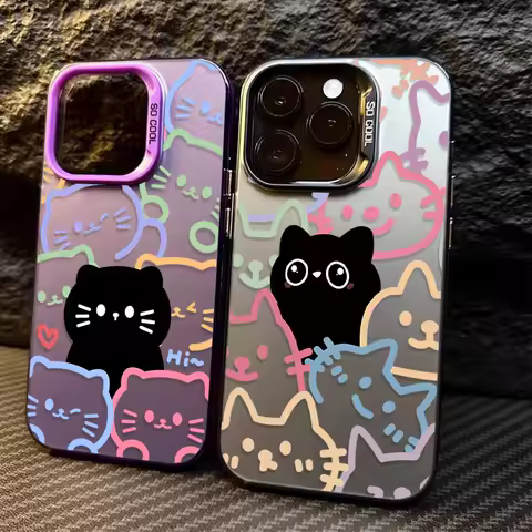 Cute Colored Line Cat Case for Samsung Galaxy S24 S23 S22 S21 Ultra Plus FE A54 A34 A24 A14 A73 A53 A33 5G Note 20 Laser Cover