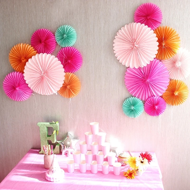 5pcs 10-30cm Color Tissue Paper Cut-Out Paper Fans Pinwheels Hanging Flower Paper Crafts for Wedding Party Birthday Decor Suppli