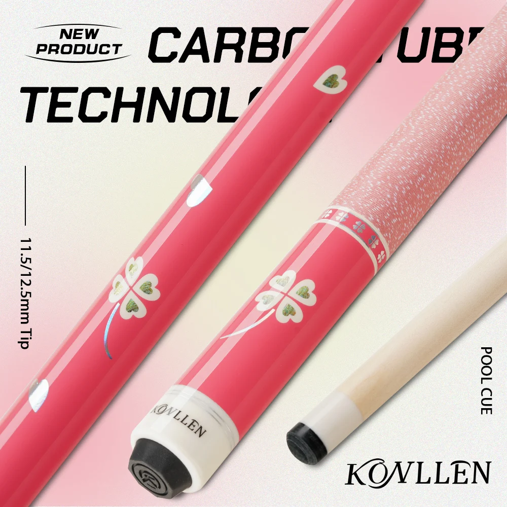 

KONLLEN KL-Pink Billiard Pool Cue Carbon Maple Shaft 11.5/12.5mm Tip Technology Carbon Fiber Tube 3 * 8/8 Joint Cue Stick 148cm