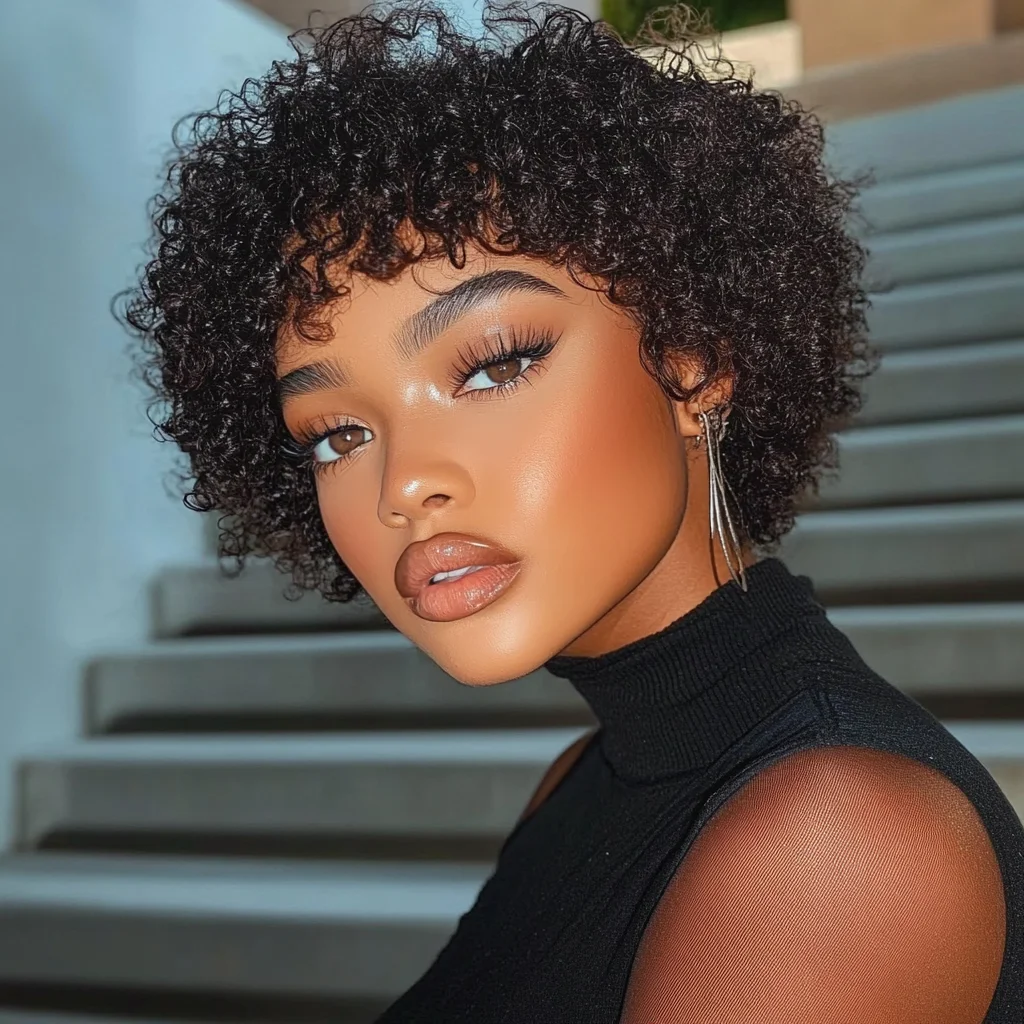 

Парик Afro Puff Pixie Bob для чернокожих женщин, цвет 99J, натуральный коричневый, 100% натуральные необработанные человеческие волосы, полностью машинного изготовления, с предварительно вычесанной линией роста волос