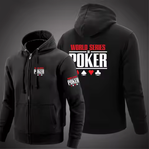 Serie Mundial de Póker 2023 Sudadera de Algodón de Manga Larga con Capucha y Cremallera para Hombre