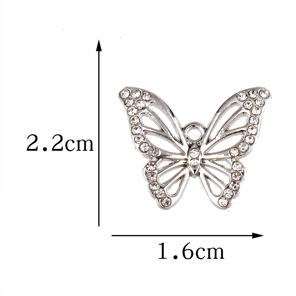 10Pcs Fashion Golden Butterfly Alloy Metal Charms For DIY Bracelet Necklace Jewelry Making Rhinestone Pendant Necklace Gifts