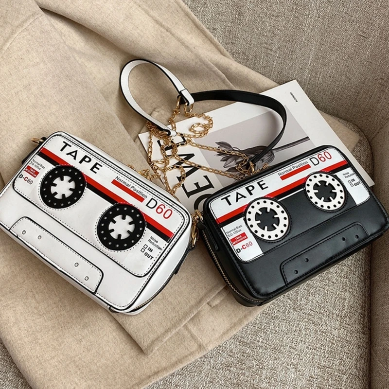 Retro Tape Shaped Shoulder Bag Women PU Leather Cassette Crossbody Phone Pouch Lady Casual Travel Chain Shopping Handbag Tote